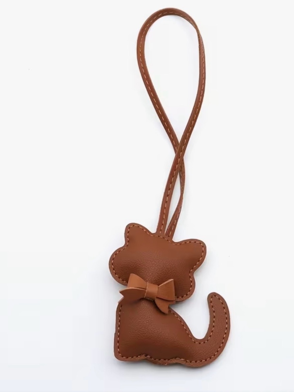 Brown Cat-Shaped Bag Charm with Bow